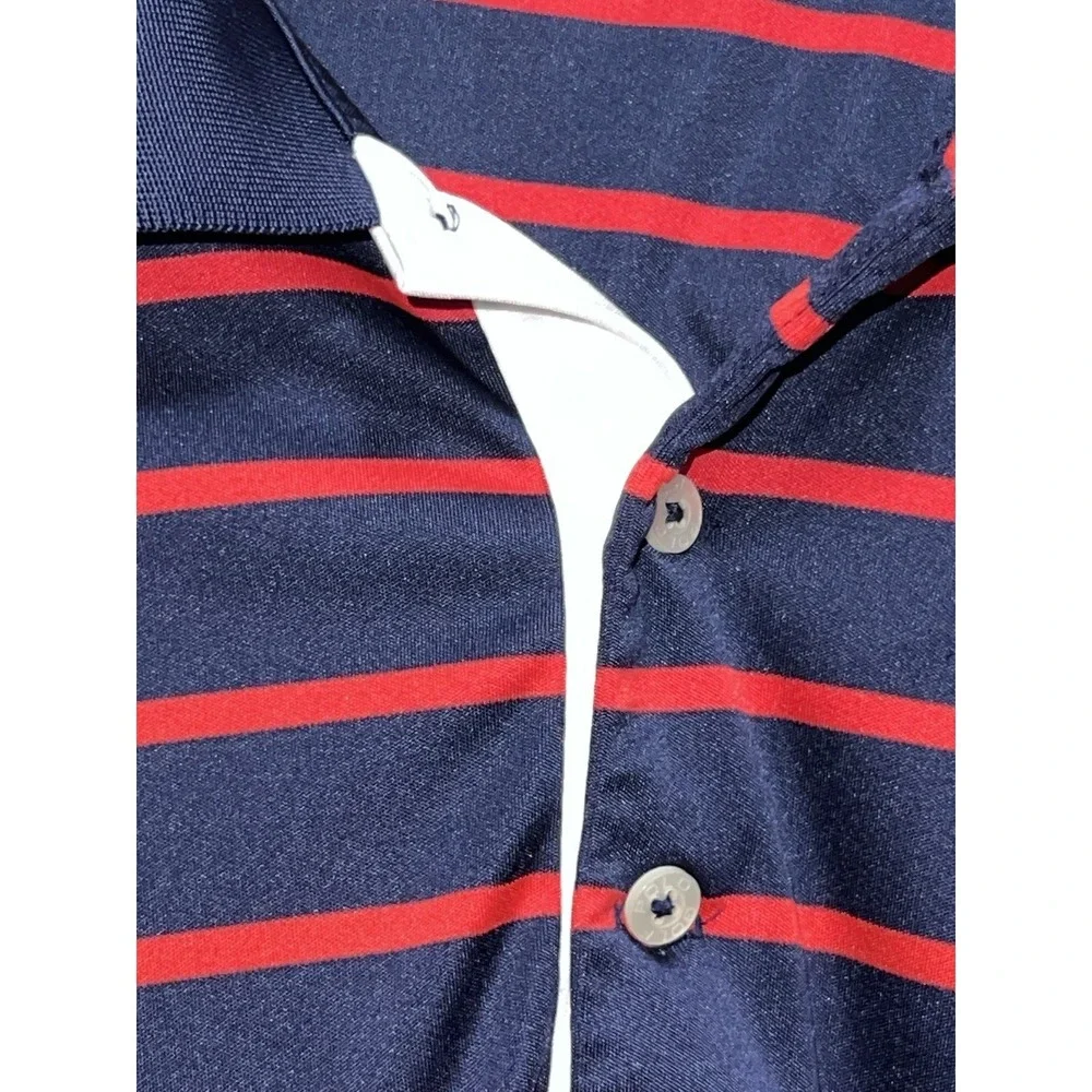 Polo Golf Ralph Lauren Mens XL Red Blue Striped Polo Shinning Rock Logo Preppy
